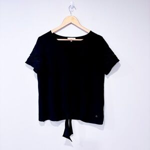 MAHÉE COLLECTION Black tie-front top with floral lace on the sleeves